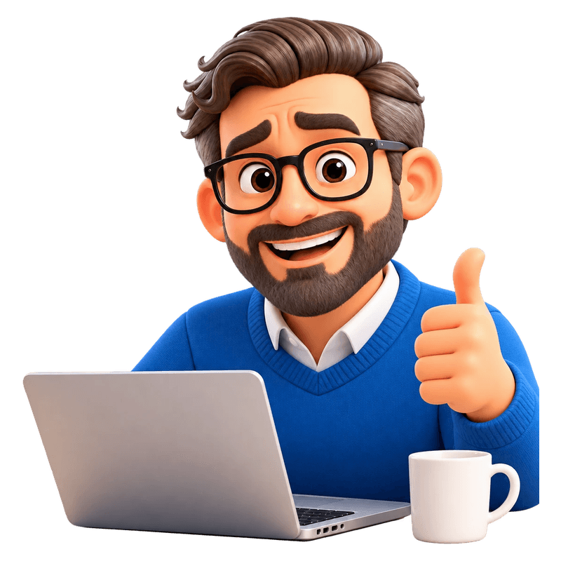 The same supporter at a laptop, giving a thumbs up
