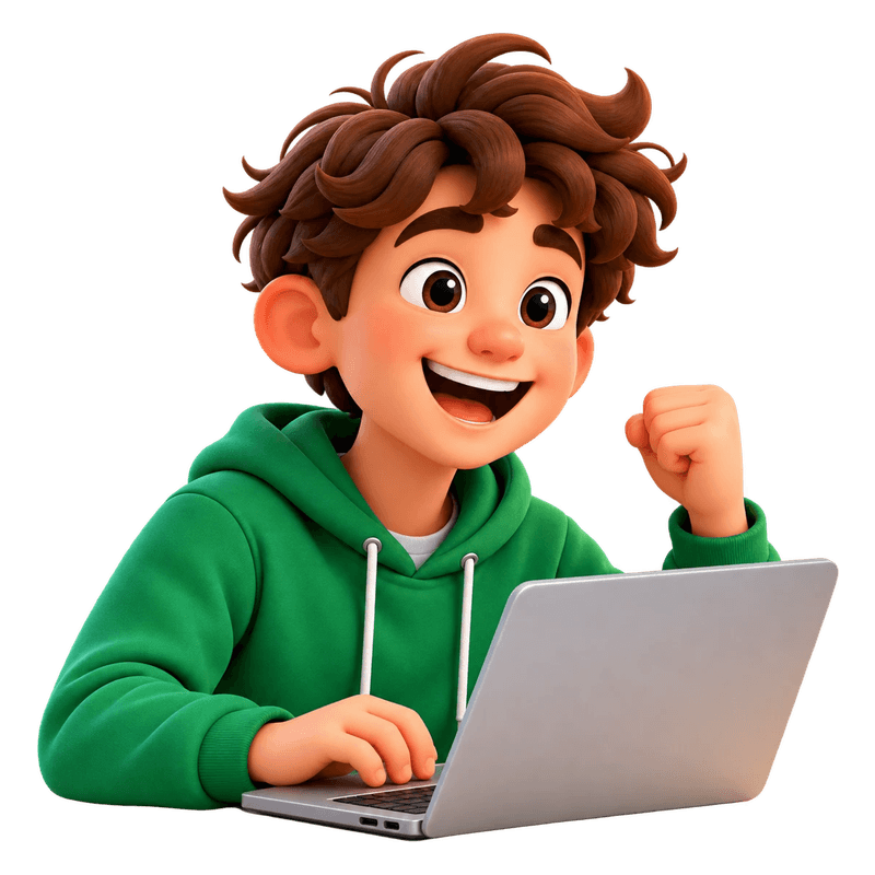 The same teen at a laptop, encouraged